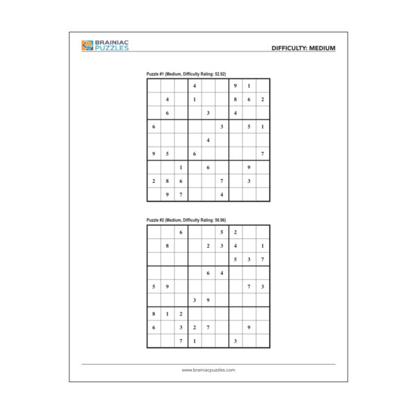 Sudoku - Printable - Medium - Puzzle Sample