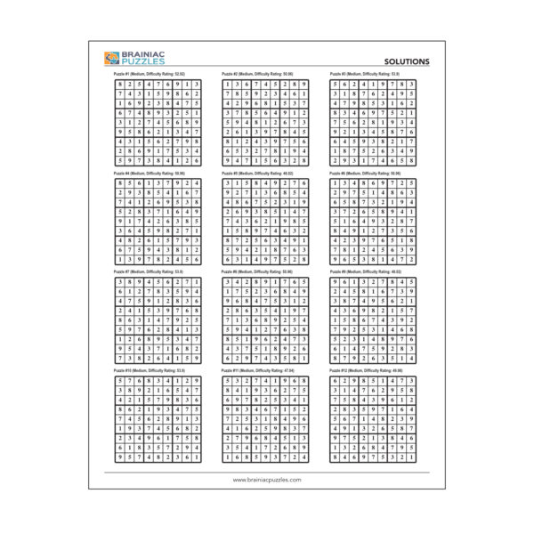 Sudoku - Printable - Medium - Solution Sample